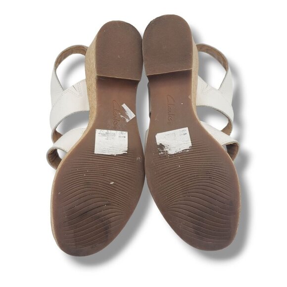 Clarks‎ Collection Giselle Beach Wedge Sandals Womens 11 White Leather Cork - Picture 8 of 9
